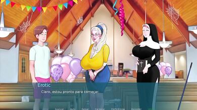 Naughty nun destroyed by big cock in hentai game deepthroat blowjob
