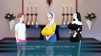 Naughty nun destroyed by big cock in hentai game deepthroat blowjob