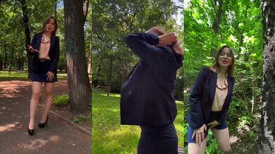 MILF Desperate Piss Fails Park Sprint to Tree In HD