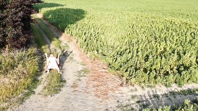 Wife spread wide in public missionary mess
