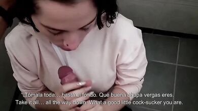 Friends hide in bathroom while she gets rimming and cum in mouth