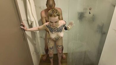 Tattooed teen destroys herself in the shower getting face fucked raw with hot cum shots