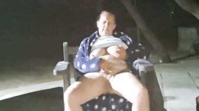 Big tits MILF nearly caught risky outdoor masturbation in HD POV