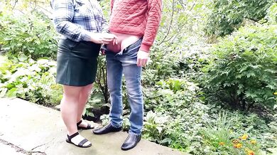 Stepmom let her stepson cum on her skirt in the park