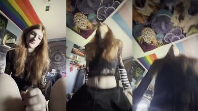 Petite redhead rides strap on in raw amateur lesbian POV