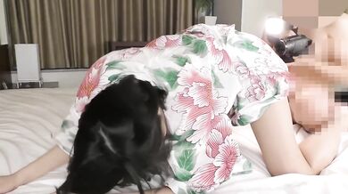 Black-haired Japanese cowgirl rides rough sloppy creampie POV