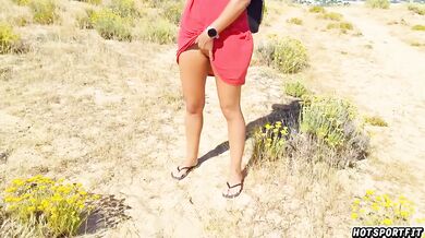Public handjob couple stripping masturbating on beach with ass flashing compilation