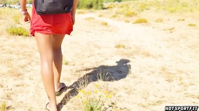 Public handjob couple stripping masturbating on beach with ass flashing compilation