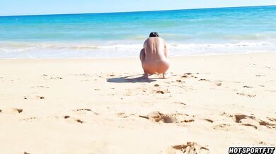 Public handjob couple stripping masturbating on beach with ass flashing compilation