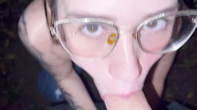 My girlfriend sucks me off in a car parked on the highway raw cum shot deepthroat