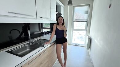 Stranger's ripe pussy ruined in the kitchen with thick cum overload