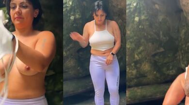 Natural big tits rubbed raw in the wild nature solo masturbation