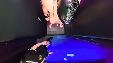 Femdom cheerleader cages him then pegs him raw facesitting collar slap till he begs