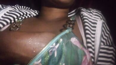 Big natural black tits dripping cum covered solo