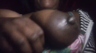 Big natural black tits dripping cum covered solo