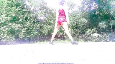 Public biker babe gets stuffed in nyc park yoga session