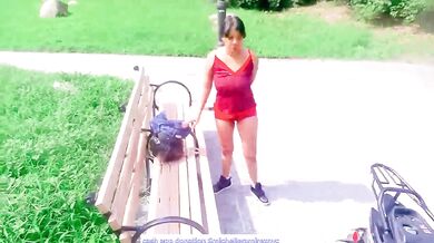 Public biker babe gets stuffed in nyc park yoga session