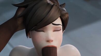 Tracer Takes 3 BBCs One by One 3D Overwatch Throat Fuck