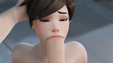 Tracer gets destroyed by 3 guys Anal Blowjob while playing game 3D animation
