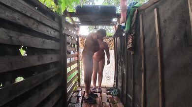 Rustic Rustic Shower Slut Gets Pounded in Outdoor Sticky Wet BBW Flip Flops