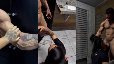 Gym Slut Gets Face Fucked in Bathroom by Muscular Instructor Hardcore bdsm