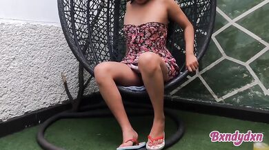 Watch this latina in a sexy dress touch herself raw under her dress