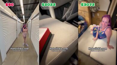 Cuckold's wife ravaged in public storage unit creampie orgy