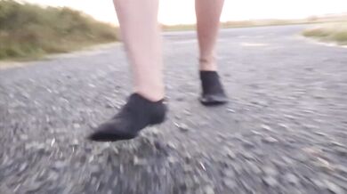 Light-colored tights ruined by beach puddles