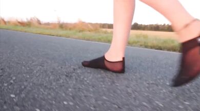 Light-colored tights ruined by beach puddles