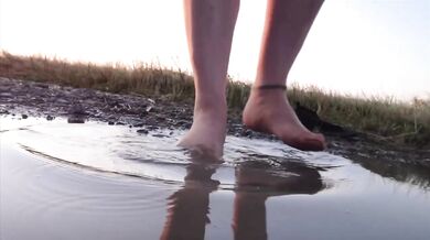 Light-colored tights ruined by beach puddles