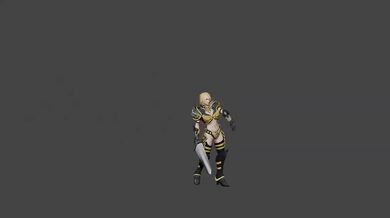 Woman warrior with a sword hip hop dancing