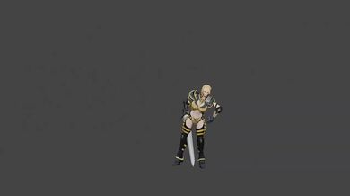 Woman warrior with a sword hip hop dancing