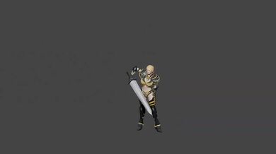 Woman warrior with a sword hip hop dancing