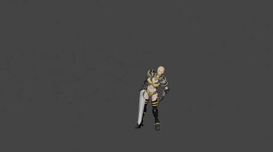 Woman warrior with a sword hip hop dancing