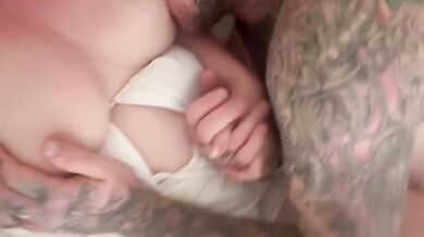 Hubby greedily guzzles his wife's milky feast xoxo