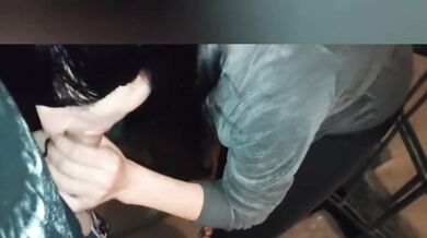 Risky stairwell blowjob destroyed wife’s cheating ass came on her leggings