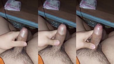 Chubby boy small dick busted hard in solo handjob
