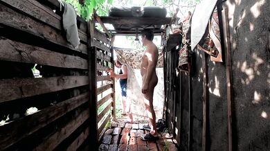 Summer shower ruined by big tits golden shower surprise