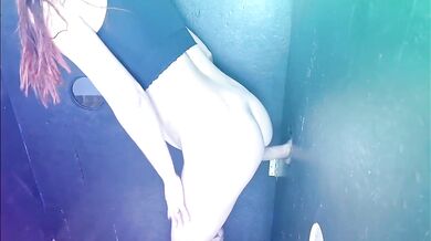 Wife takes cum inside deep throat gloryhole cuckold blowjob creampie