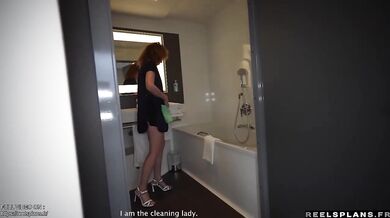 French maid MILF caught masturbating then destroyed in rough anal by hotel guest