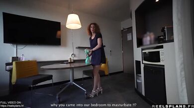 French maid MILF caught masturbating then destroyed in rough anal by hotel guest