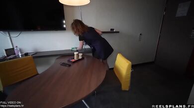 French maid MILF caught masturbating then destroyed in rough anal by hotel guest
