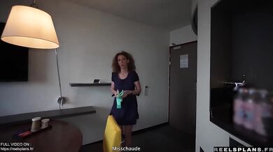 French maid MILF caught masturbating then destroyed in rough anal by hotel guest