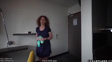 French maid MILF caught masturbating then destroyed in rough anal by hotel guest
