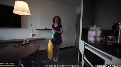 French maid MILF caught masturbating then destroyed in rough anal by hotel guest