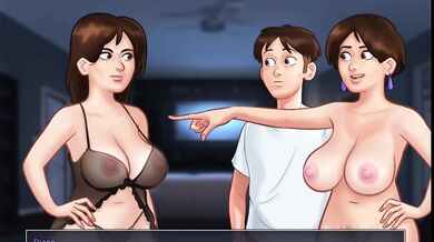 Thick milf threesome in summertime saga gameplay big dick big ass big tits