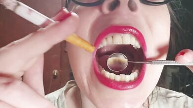 Smoking milf lips ruined with teeth and lipstick fetish
