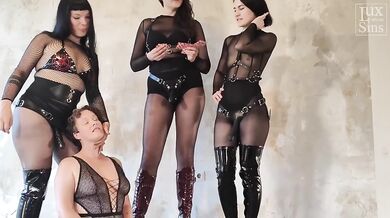 Triple Suck Slut destroyed by Lesbian Strapon Worship trio Saga Moros Tamara Solidor Goddess Aurora