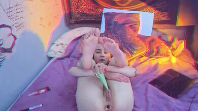 Petite Alt Girl Strips Slow With Butt Plug Dangling Dildo Anal Solo