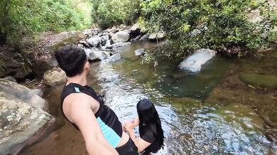 Public cum covered she lets strangers destroy her in the river